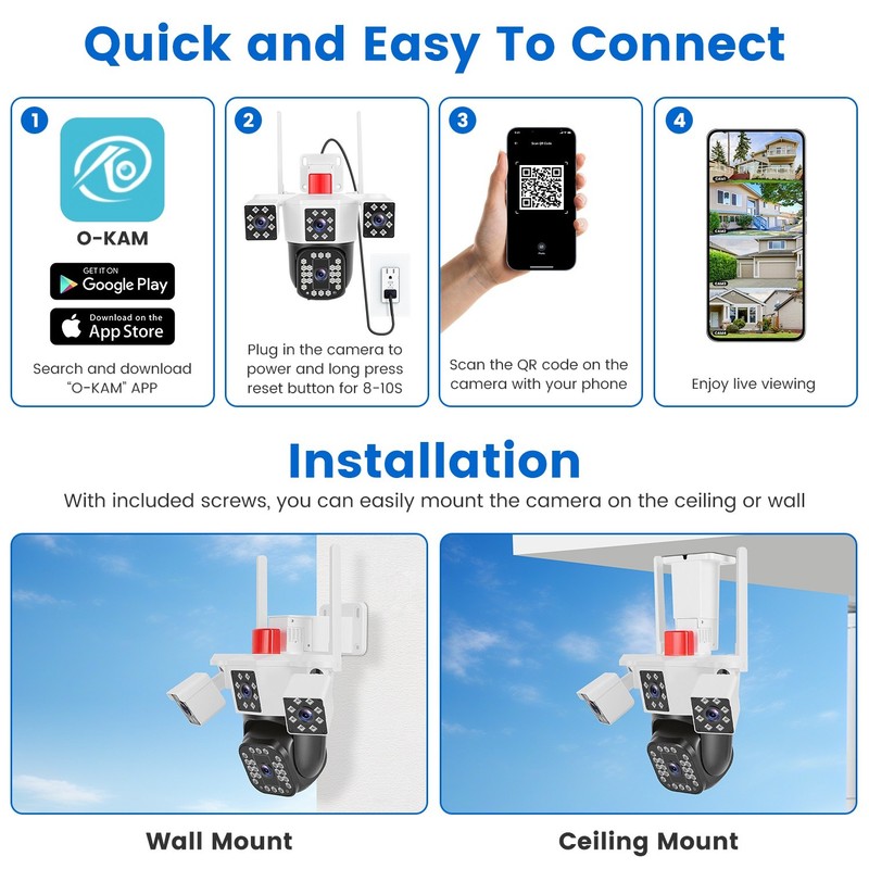 1080P HD 4-Lens Security Camera WiFi Pan & Tilt Camera w/Night Vision 360° View gallery