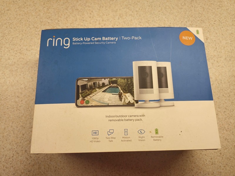 Ring Stick Up Cam Battery 2-Pack Tested Complete w/ Batteries Box Accessories