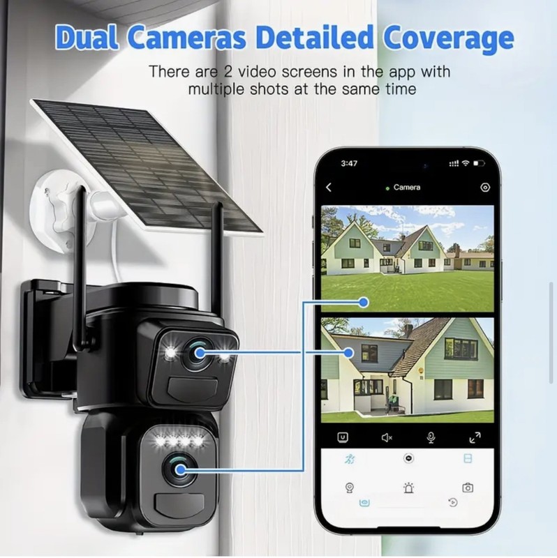 10x Zoom Security Camera, 360° Degrees Wireless HD Night-Vision Solar-Powered
