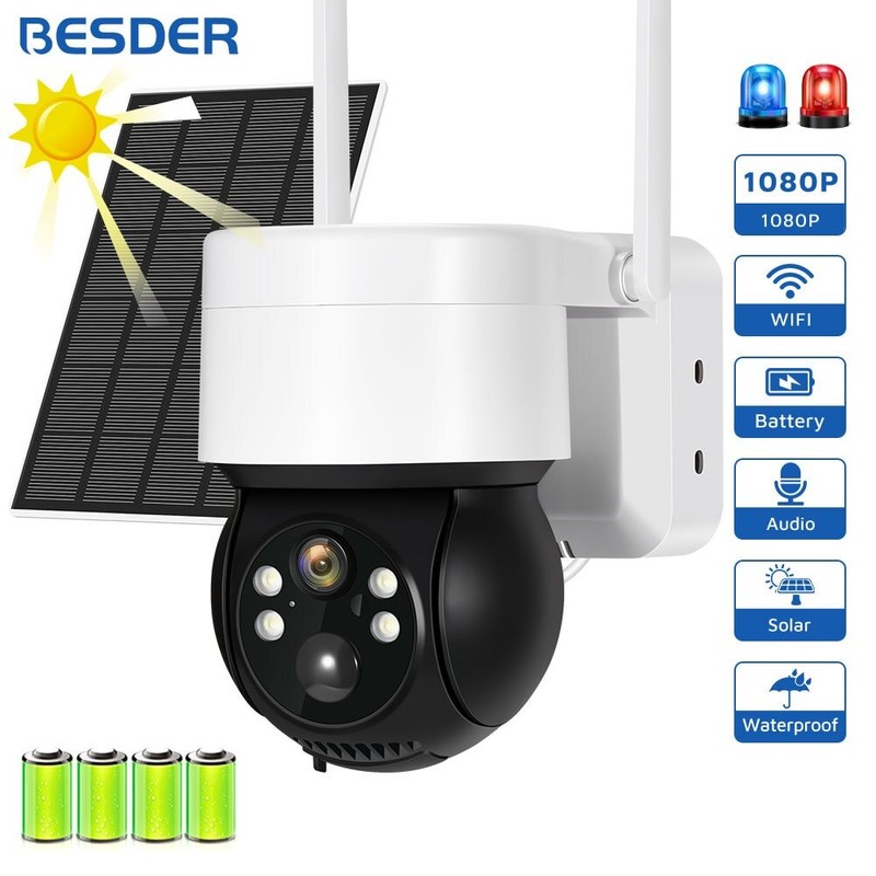 1080P WiFi Solar Camera Outdoor Night Vision PTZ IP Camera With Solar Panel Rech