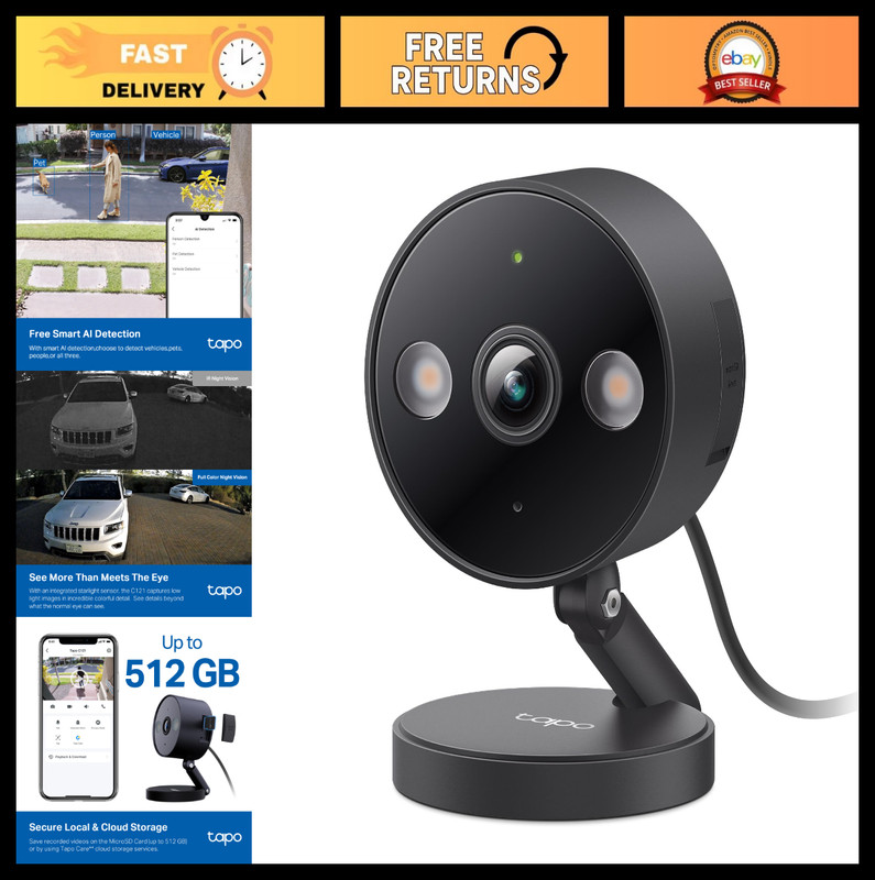 2K+ Indoor/Outdoor Wired Security Camera – Person/Pet Detection, Color Night Vis