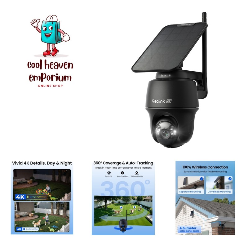 4K Solar Security Cameras Wireless Outdoor, 360° Pan Tilt, 8MP Color Night Vi…