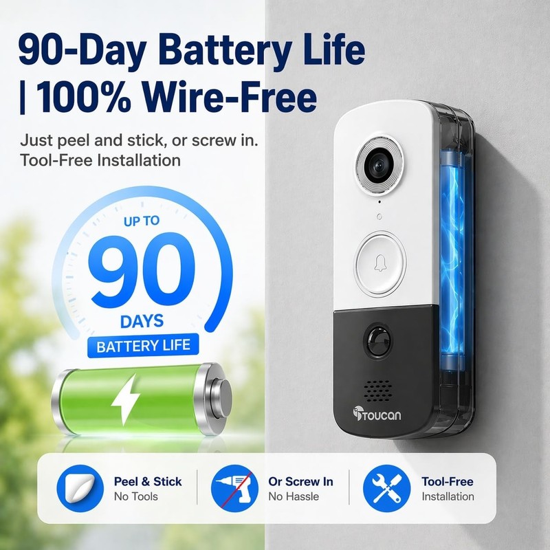 Doorbell , Video Doorbell with Chime, 2-Way Talk, 2.4Ghz WiFi, Night Vision, ... gallery
