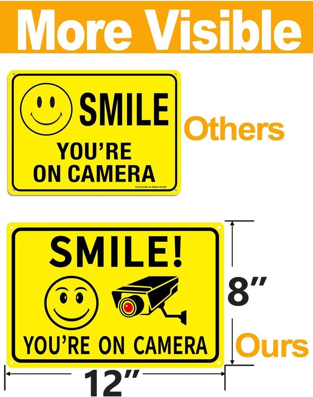 4-Pack Smile You're On Camera Signs 8"x12" Rust Free Aluminum Video Surveillance gallery