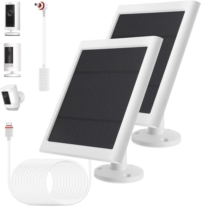 IP65 Solar Panel Outdoor for Ring Cameras (White 2P) Spotlight Cam Plus/Pro(Batt
