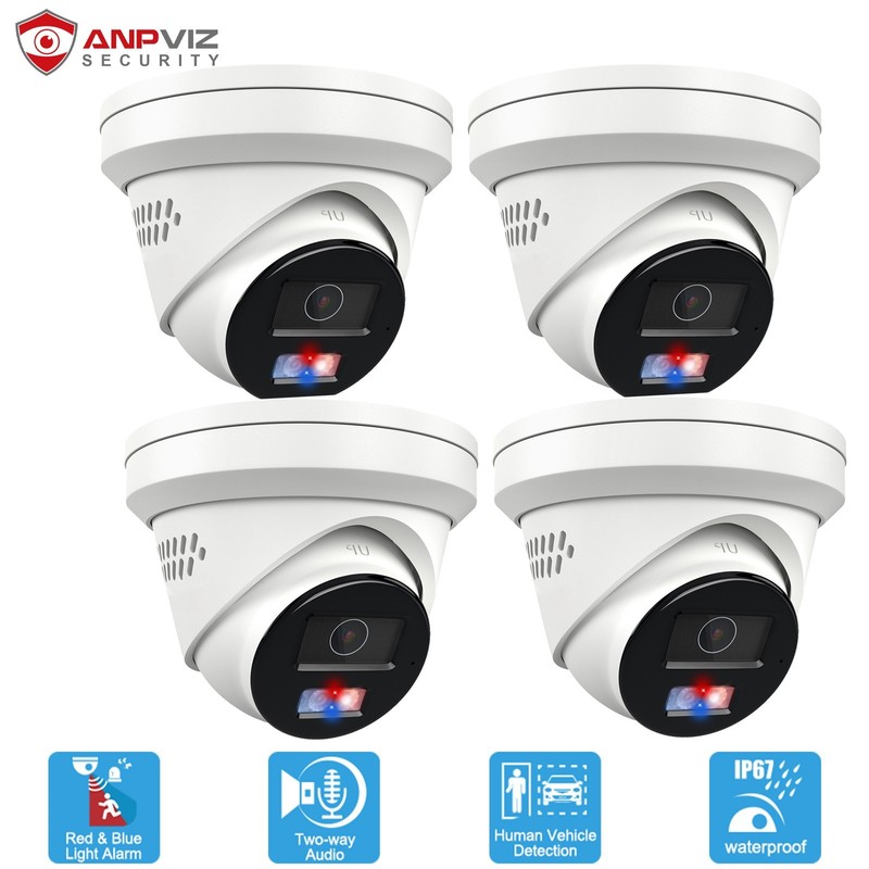 Anpviz 4X 8MP PoE IP Camera Outdoor Strobe Red & Blue Light Human Vehicle Detec