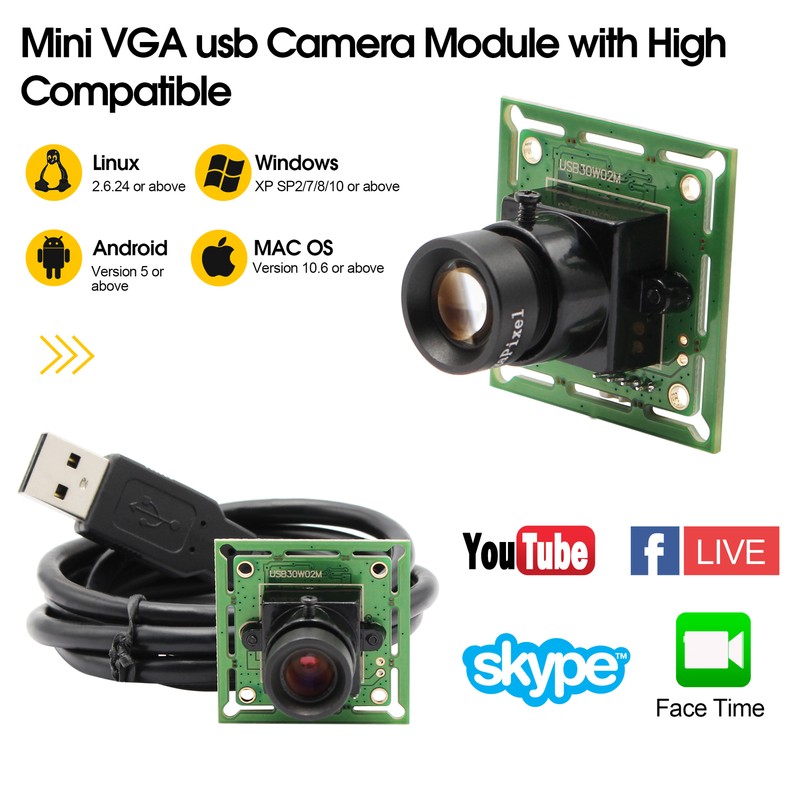 UVC Webcam with 8mm Lens for Linux/Android System ELP 0.3MP USB Camera Module