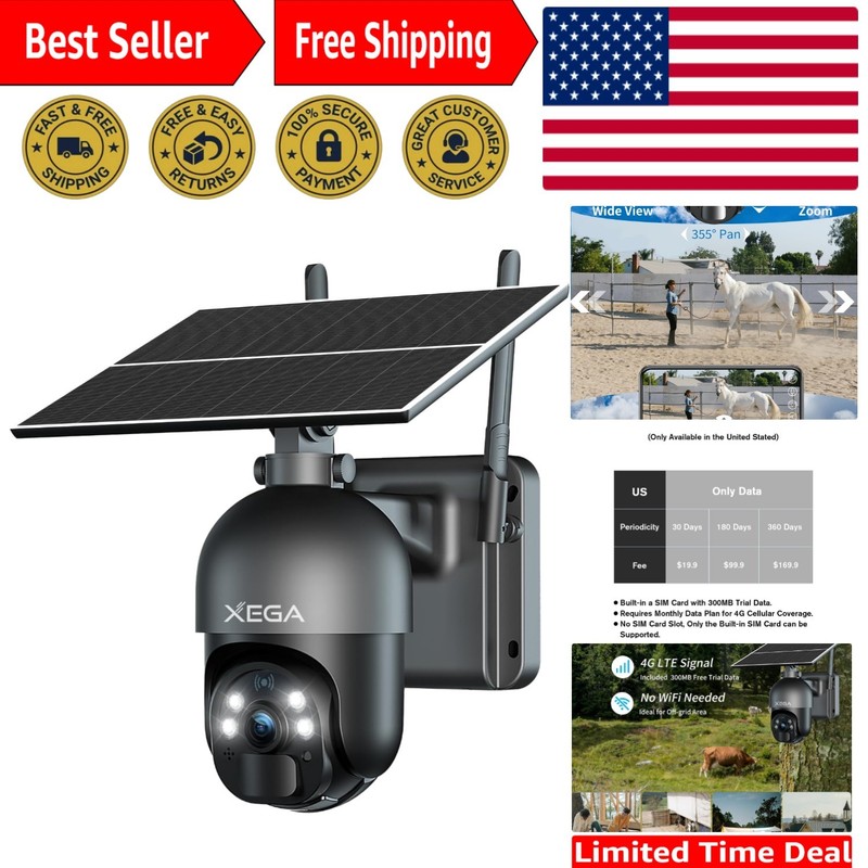 4G LTE Cellular Security Camera Outdoor Solar Camera Wireless Built-in SIM Ca…