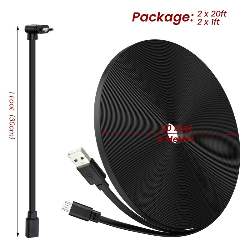 2-Pack 20ft Power Extension Cable Compatible with Wyze Cam 20 Feet, Black gallery