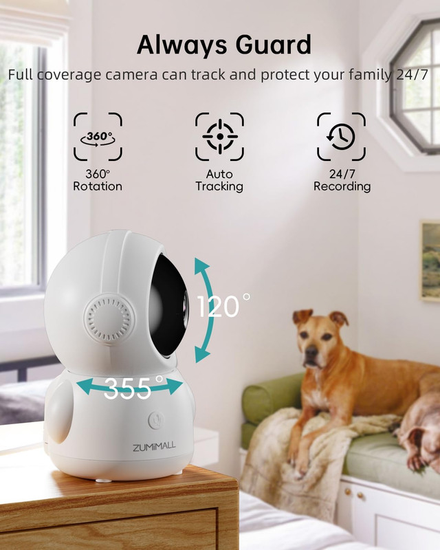 360° Indoor Security Camera, 3MP Baby Monitor Camera, 24/7 Recording Wired Secur gallery