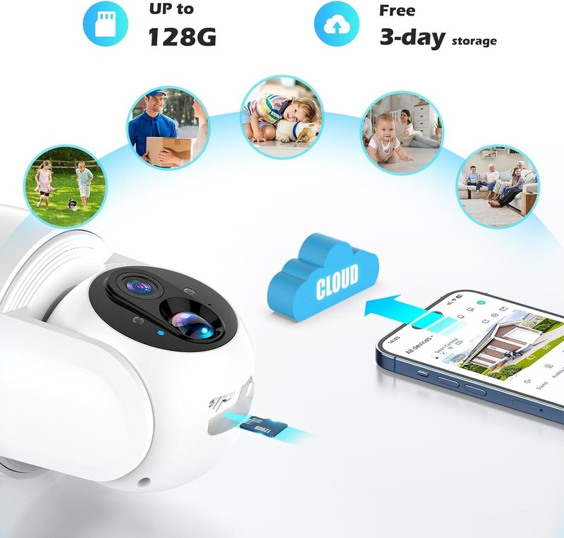 Solar-Powered 2K Security Camera -Wireless, 355° PTZ Night Vision, PIR Alert gallery