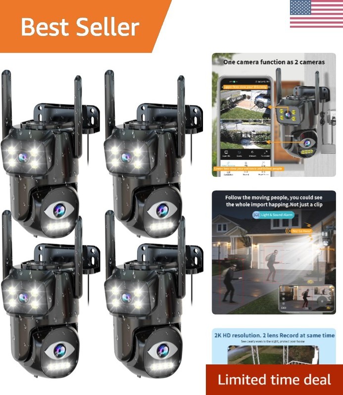 Outdoor Dual Lens WiFi Security Camera – 350° Pan, Motion Detection, Home Safe