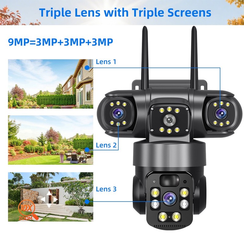 WiFi Solar/Battery Wireless Security Camera 360° PTZ 4K Color Night Vision Cam gallery