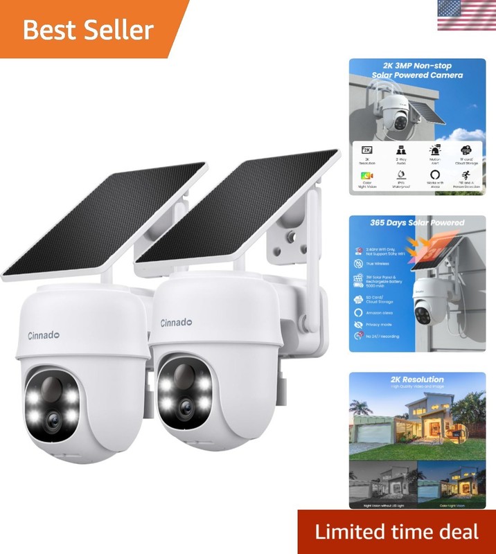 2K Outdoor Security Cameras – Solar Powered with AI Detection & Alexa
