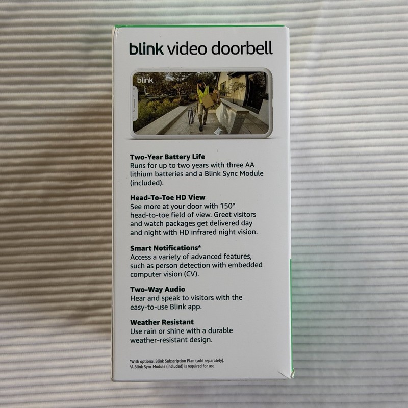 Blink Video Doorbell with Sync Module Core Battery Head-to-Toe HD View Black NIB gallery