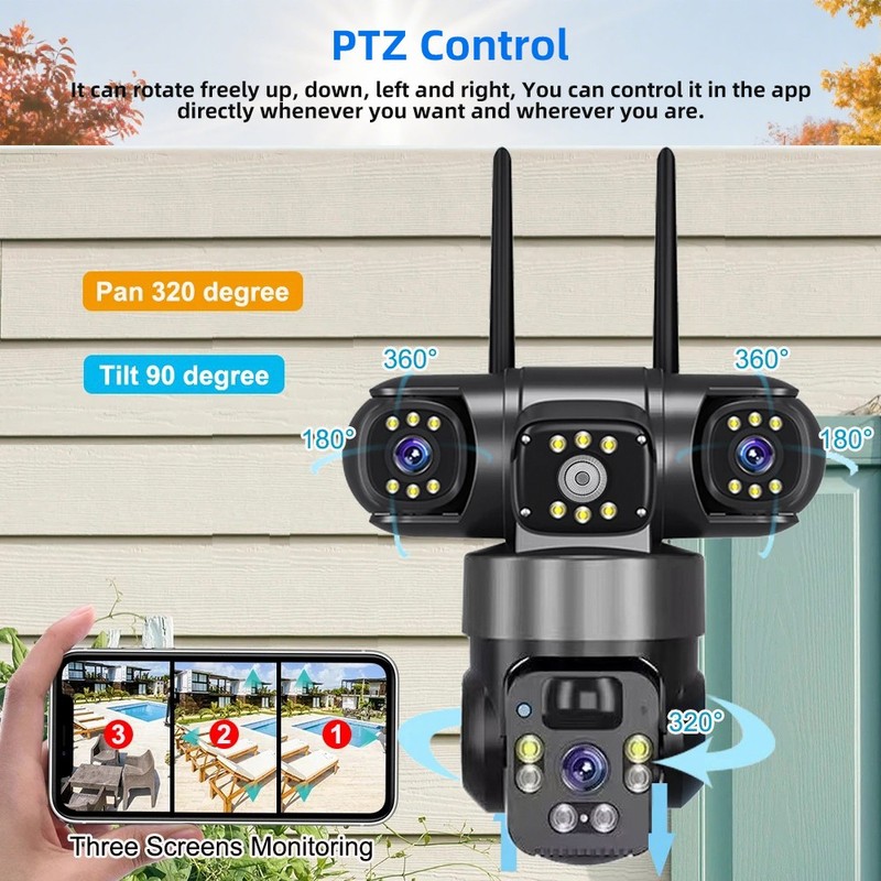 WiFi Solar/Battery Wireless Security Camera 360° PTZ 4K Color Night Vision Cam gallery