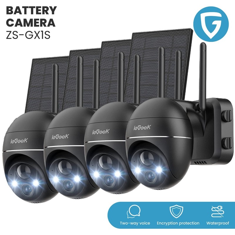4PCS ieGeek 360° Outdoor Wireless PTZ Security Camera WiFi Battery Powered CCTV