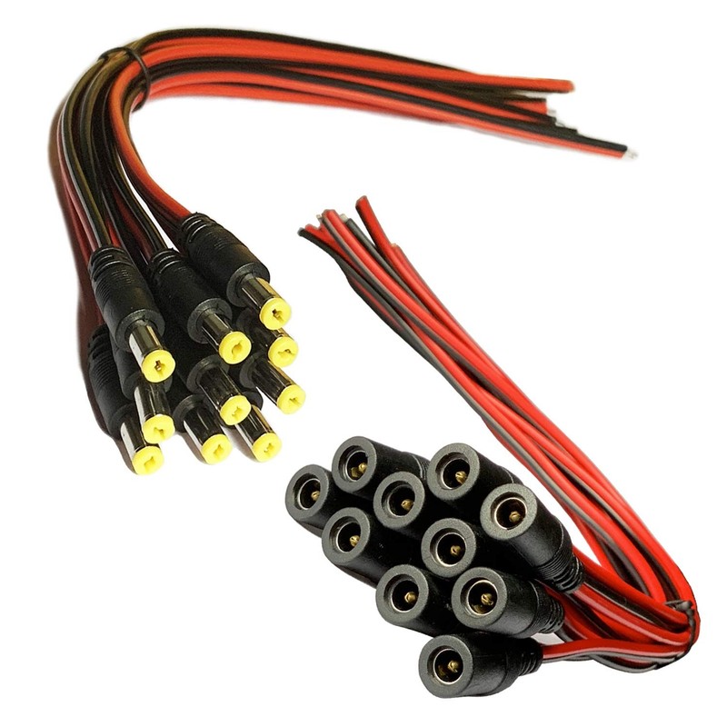 DAYKIT 10 Pairs DC Power Pigtail Cable, 12V 5A 2.1mm x 5.5 mm Male & Female...