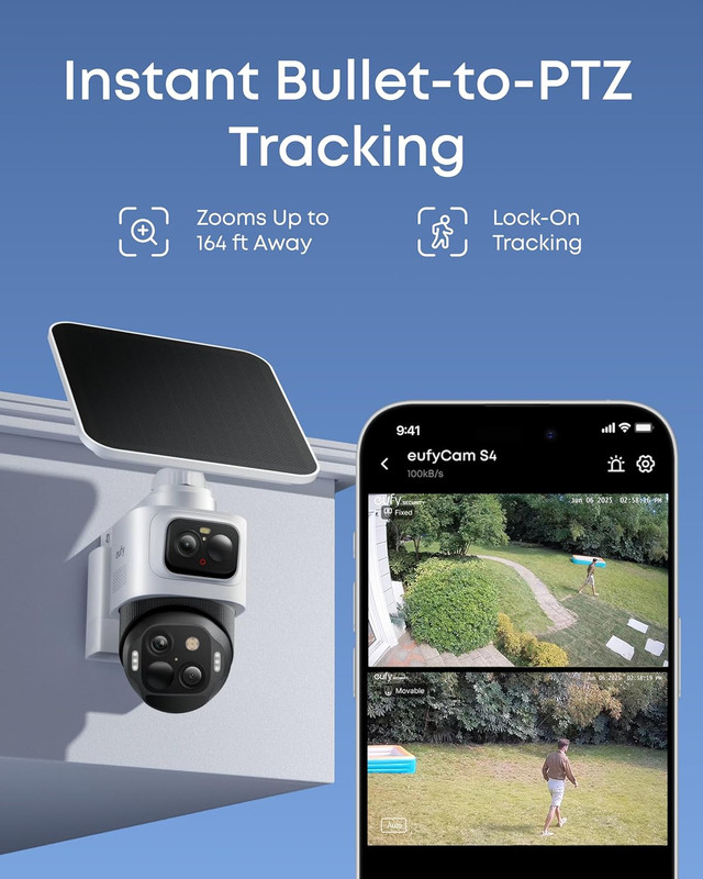 Eufy Security Eufycam S4,4K Solar Camera Wireless Outdoor, 3-Lens Bullet-Ptz Cam gallery