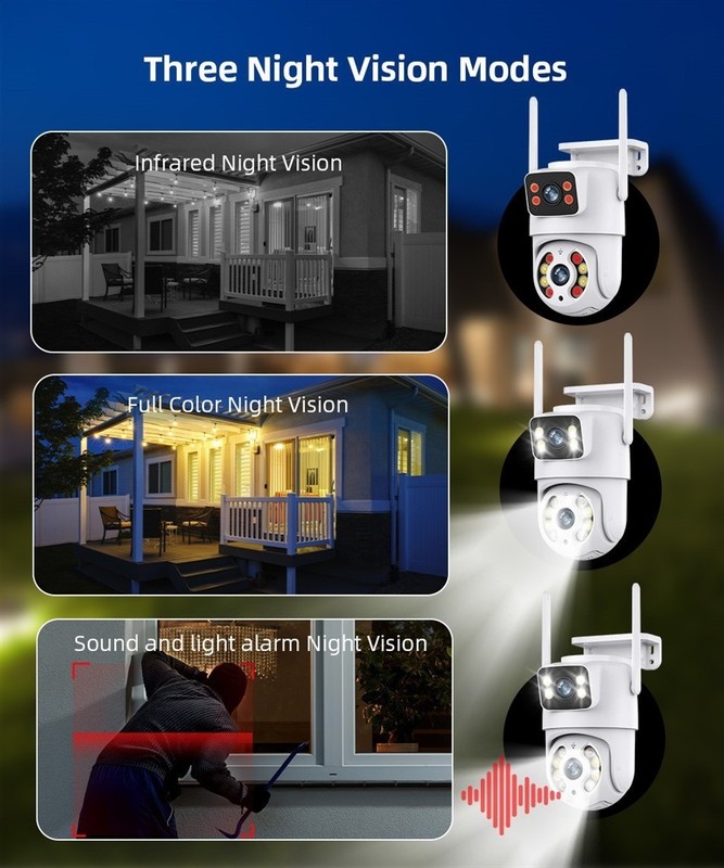 Wireless IP WIFI Camera Outdoor CCTV PTZ Smart Home Security IR Cam Dual lens 2K gallery