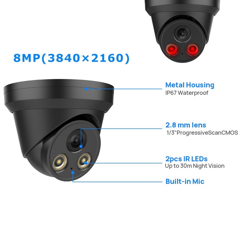 VIKYLIN Turret POE IR30M 8MP 4K security camera with audio Black Outdoor/indoor gallery