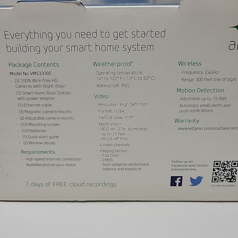 NEW Arlo VMS3330 Wireless HD Security Camera System 3-Cam Night Vision gallery