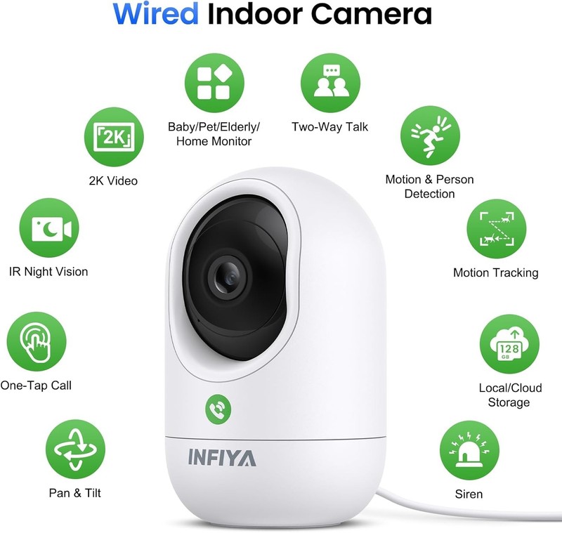 Infiya K7 Security Camera Indoor with App and One-Tap Call - 2 Pack gallery