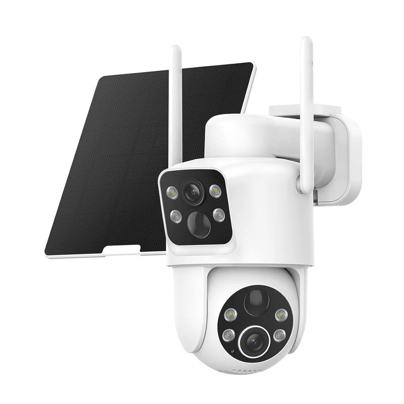 Dual Lens 2K Full HD Solar Powered Wireless Outdoor Security Cameras White