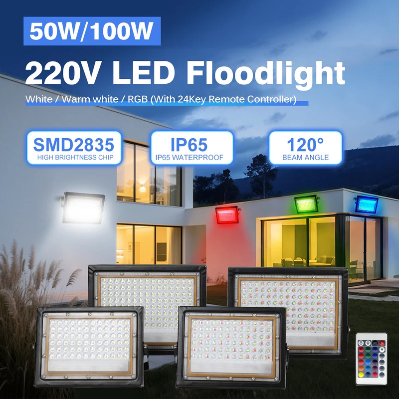 50W/100W LED Outdoor Floodlight with White Light/Warm Light/Rgb with Switch EU P gallery
