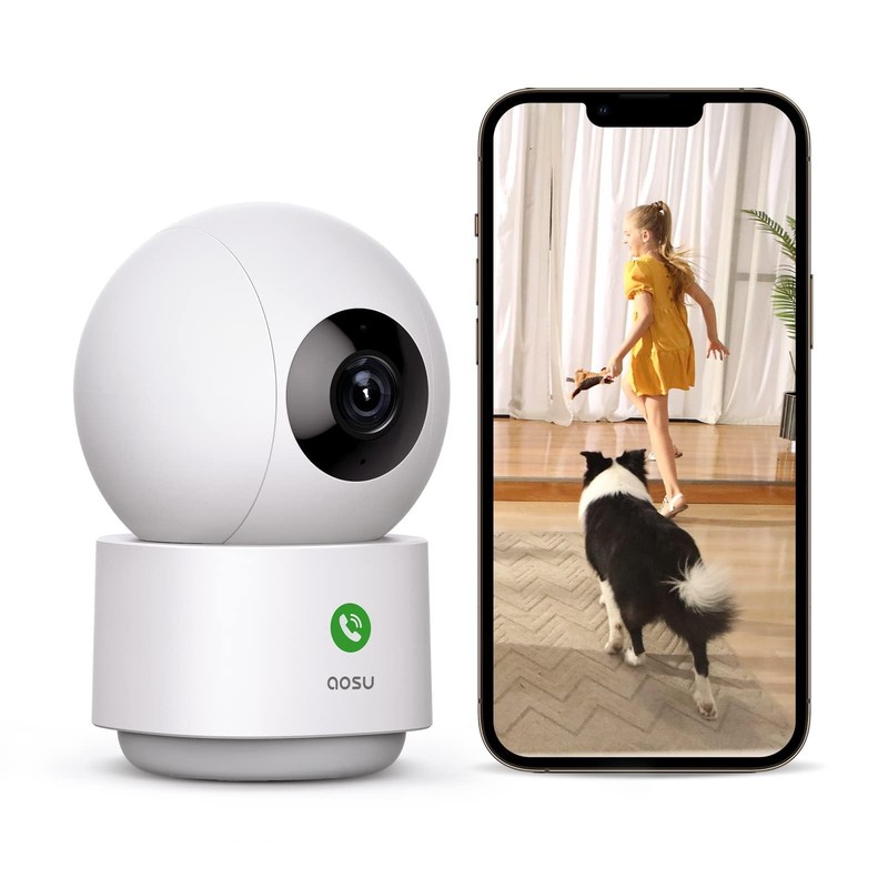 2K Security Camera Indoor Baby Monitor Pet 360 2.4 GHz WiFi One-Touch Call