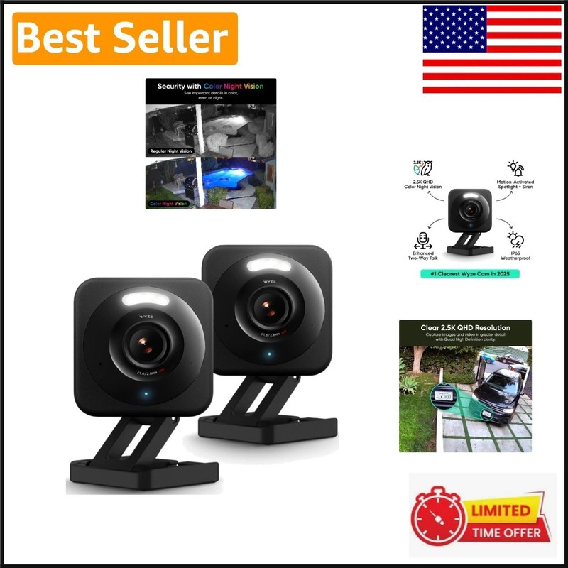 Weatherproof Security Cameras – 2.5K QHD with 512GB Local Storage 2 Pack