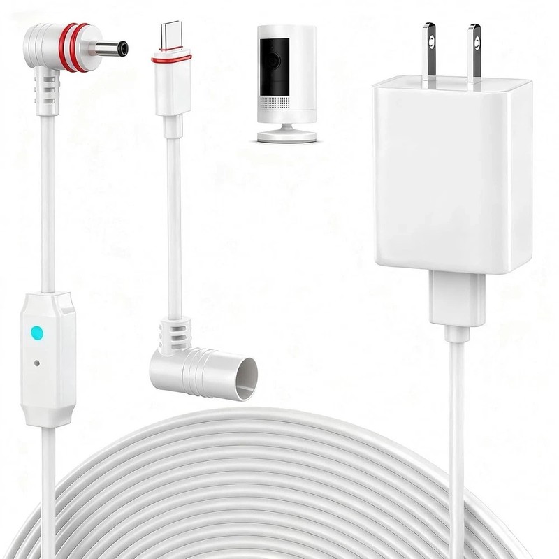 25FT Power Cord and Adapter Compatible with Ring Spotlight Cam Plus/Pro(Battery)