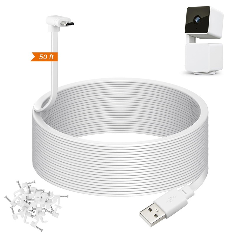 weishan 50ft Power Extension Cable Compatible with Wyze Cam Pan 50ft, White