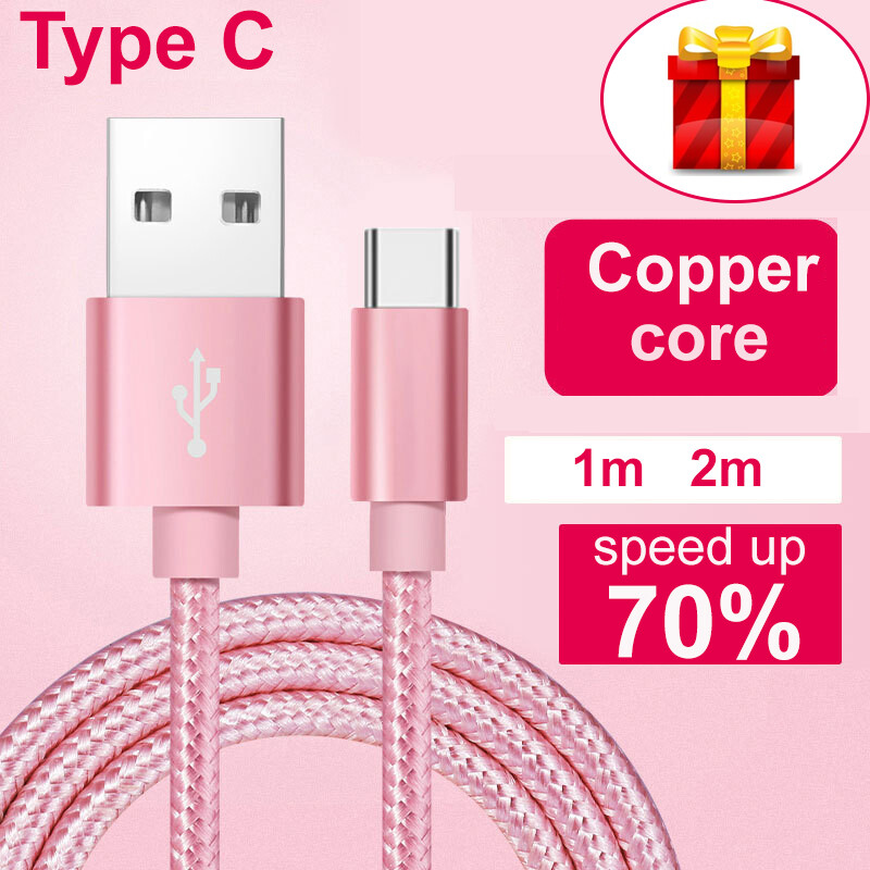 Type C Cable Fast Charge 2A Data 1m 2m USB Charge Cable for Cell Phone Silver