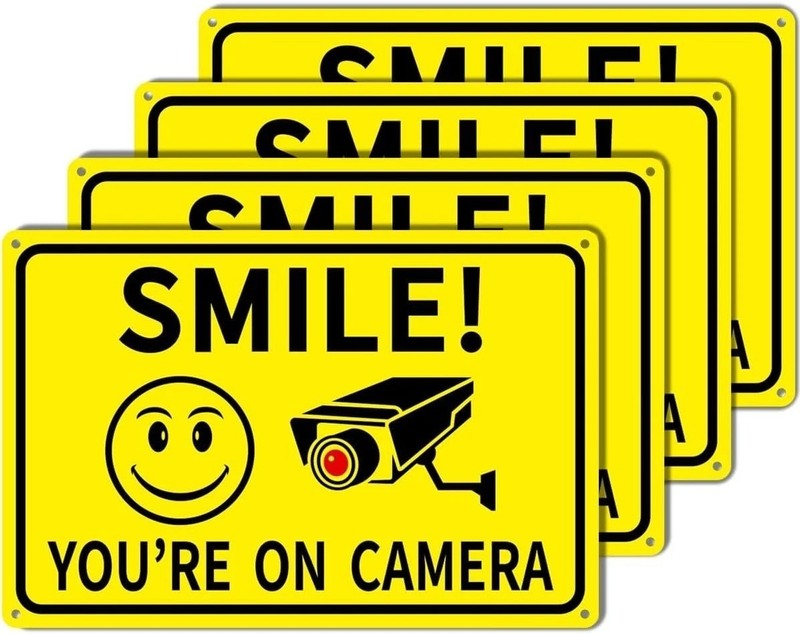 4-Pack Smile Youre On Camera Signs 8×12 Rust Free Aluminum Video Surveillance