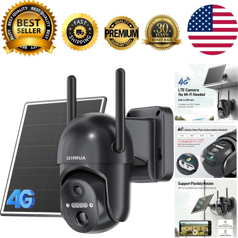 4G LTE Cellular Solar Security Camera Wireless Outdoor, No WiFi Solar Powered…
