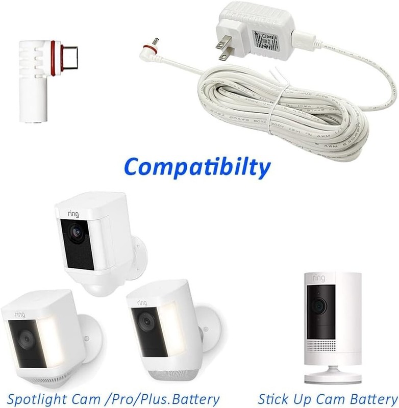 KAROTTO 16Ft Charging Cable with Adapter for Ring CameraRing Power Cord for Up gallery