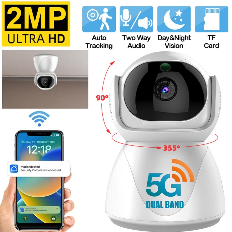 2MP Indoor Security Camera 360° PTZ 2.4G&5GHz DualBand WiFi Surveillance Monitor
