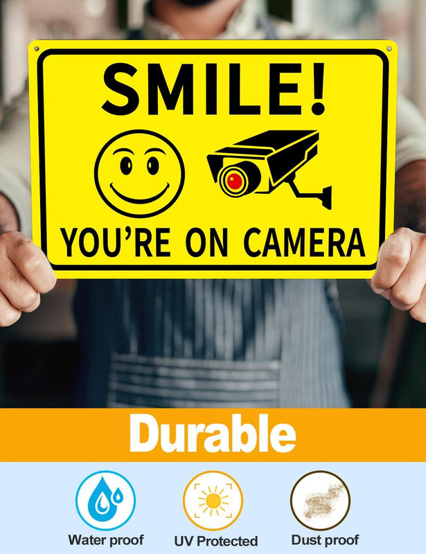 4-Pack Smile You'Re on Camera Signs 8"X12" Rust Free Aluminum Video Surveillance gallery
