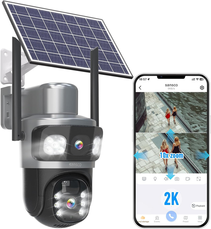 Wireless 2K 4MP Dual-Lens Solar Security Camera with Night Vision & PTZ