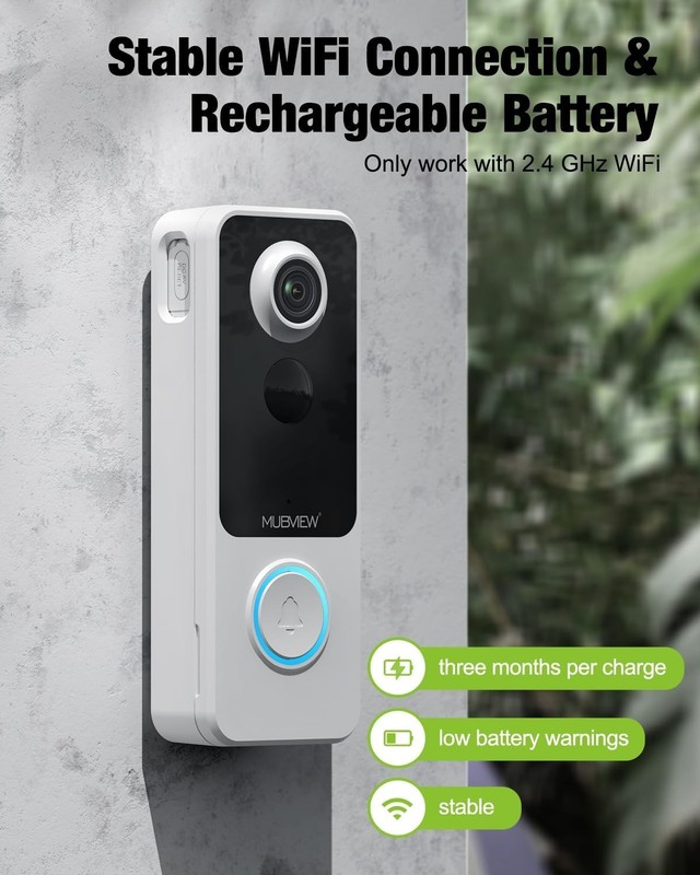 Wireless Video Doorbell with Chime, 1080p, 2-Way Talk, Night Vision, Human De... gallery