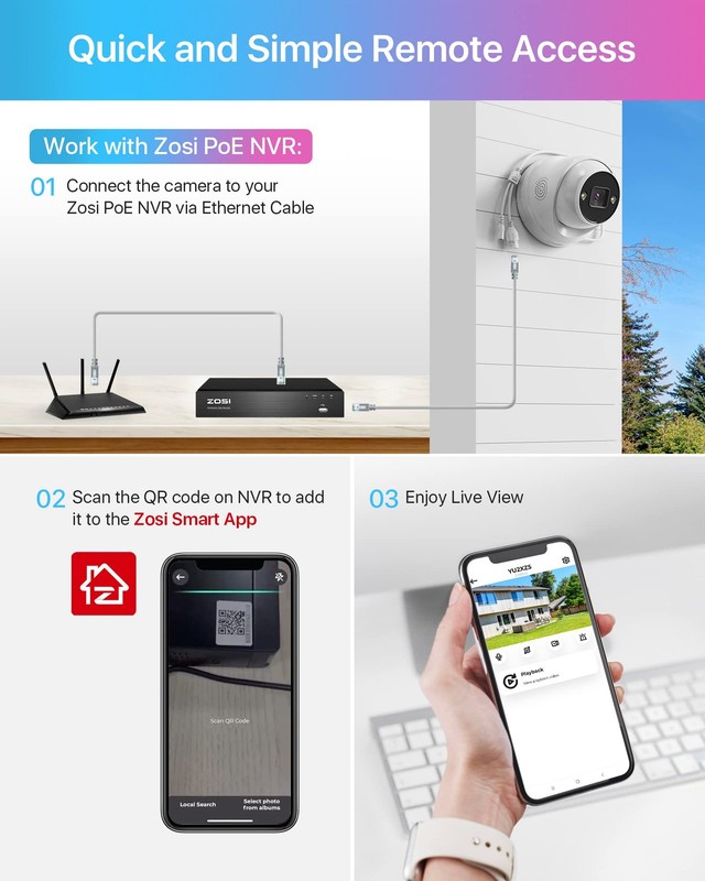 ZOSI 4K PoE Add on Security Camera with Person Vehicle Detection Sound & Light gallery