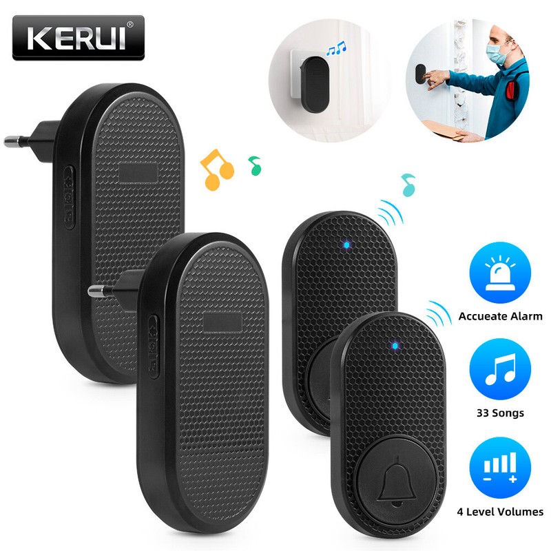2 Set Wireless Doorbell Waterproof Long Range Door Bells Cordless Plug-in Chime