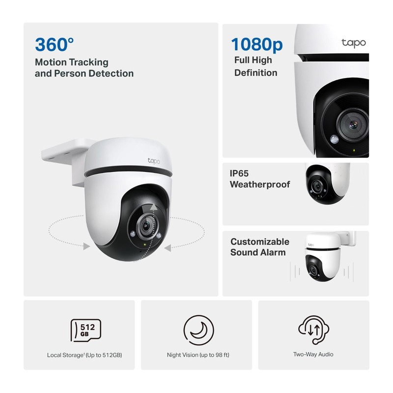 1080P Outdoor Wi-Fi Security Camera, Pan/Tilt, 360° View, Motion Tracking, Night gallery