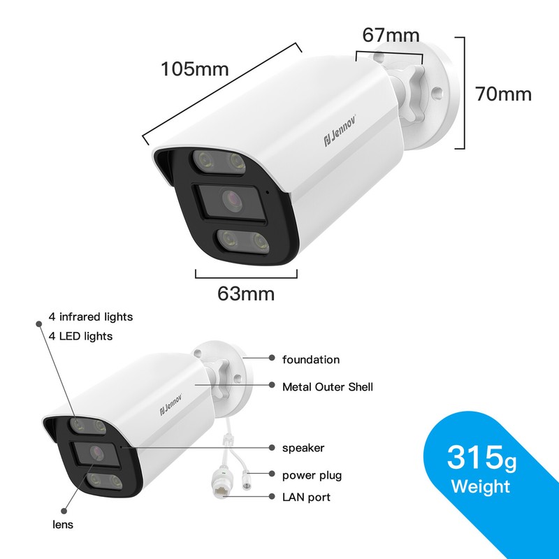 Jennov 8MP PoE Security Camera Audio A95 IP Network Outdoor Human Detection IP66 gallery