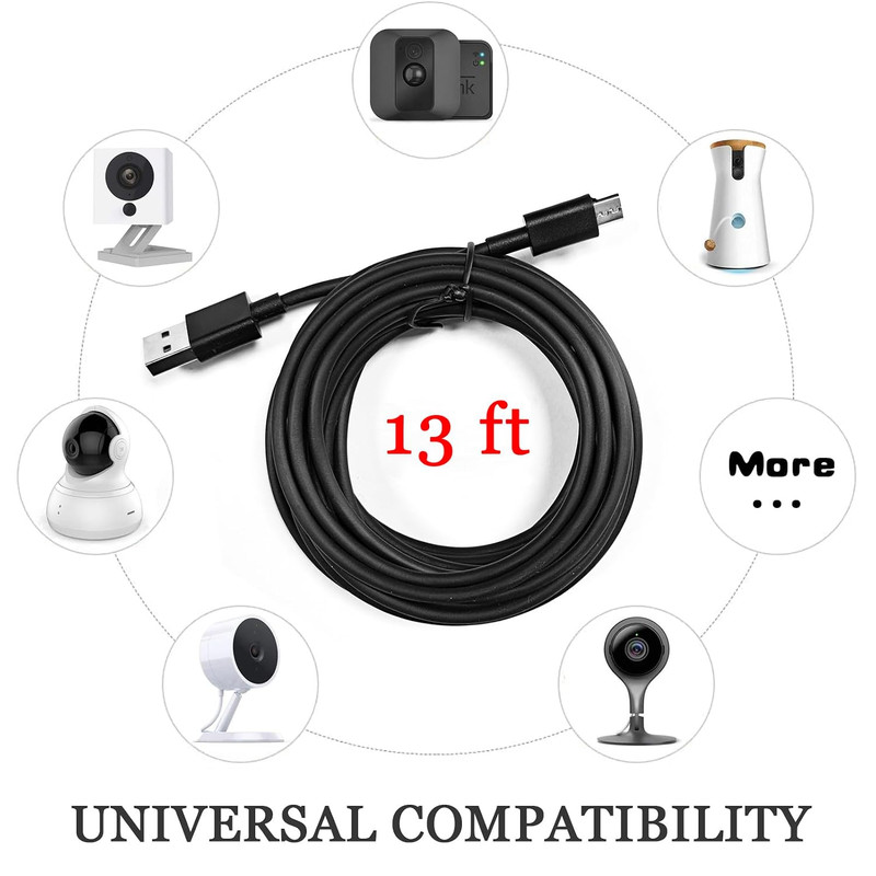 13 Ft Charger Cord for Ring Indoor Cam , Blink Mini, Wyze Cam V3 Secruity gallery