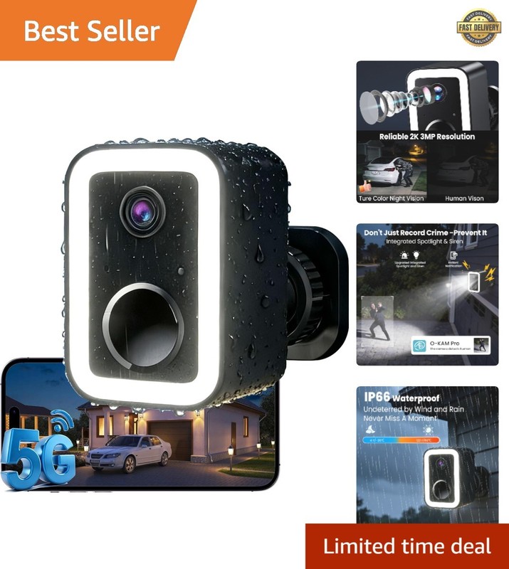 Battery-Powered 2K Security Camera with True Color Night Vision & Spotlight