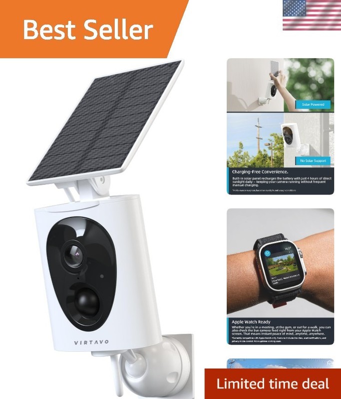 2K Solar-Powered Outdoor Security Camera with Color Night Vision & 2-Way Audio
