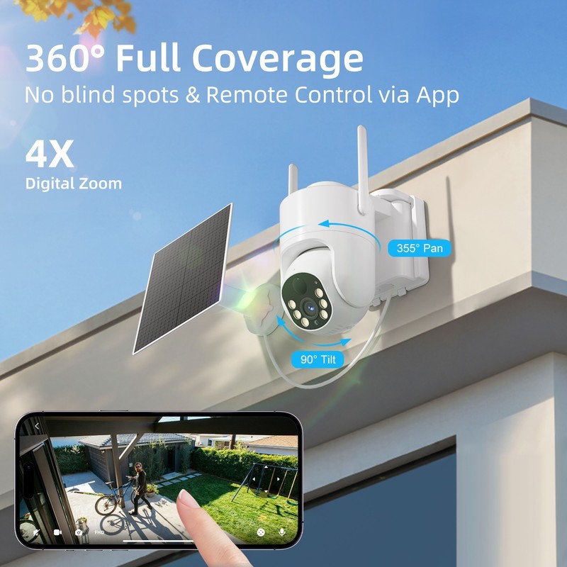 4G LTE Cellular Solar Security Camera Wireless Outdoor 2K No WiFi PTZ 360° gallery