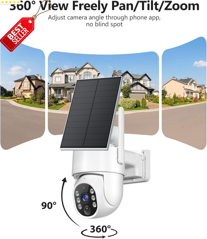 2Pack Solar Security Cameras Wireless Outdoor 2K PTZ 5G WiFi Night Vision - US gallery